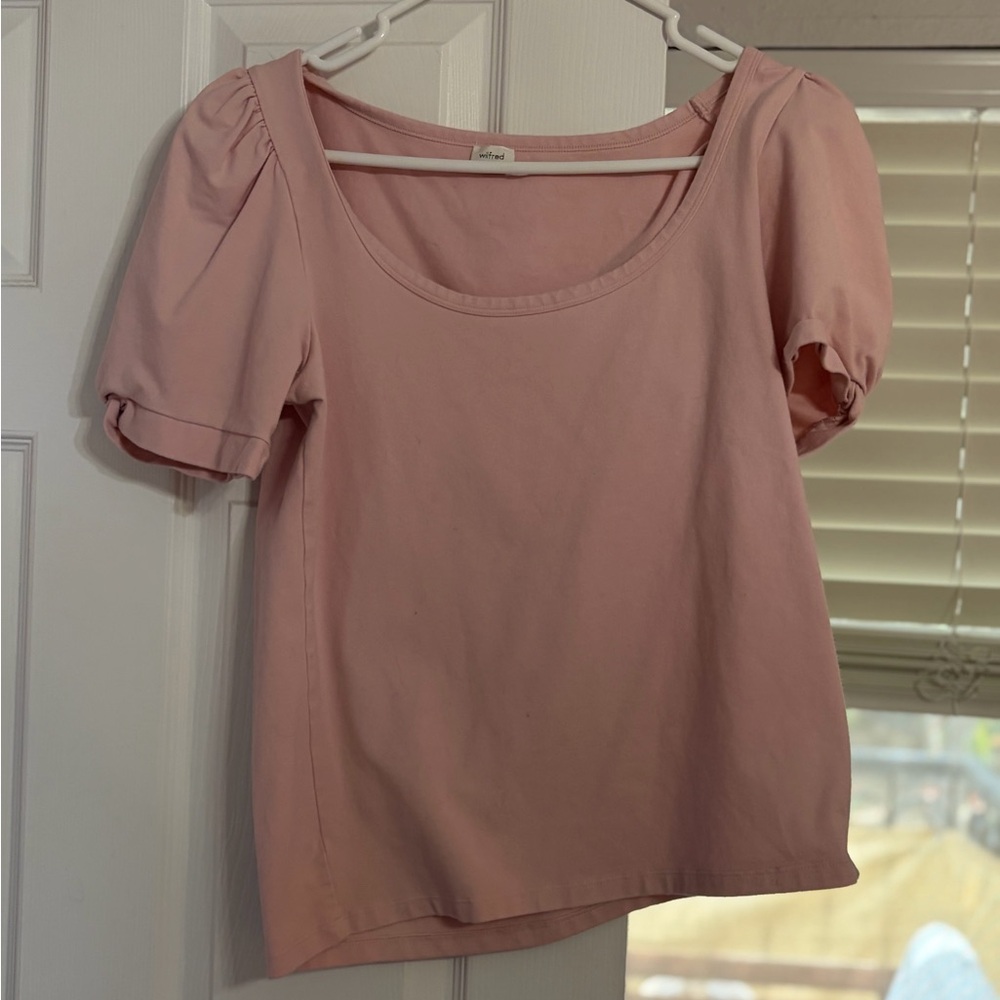 Aritzia Wilfred Light Pink Scoop Neck Awe Puff-Sleeve T-Shirt - Stretchy